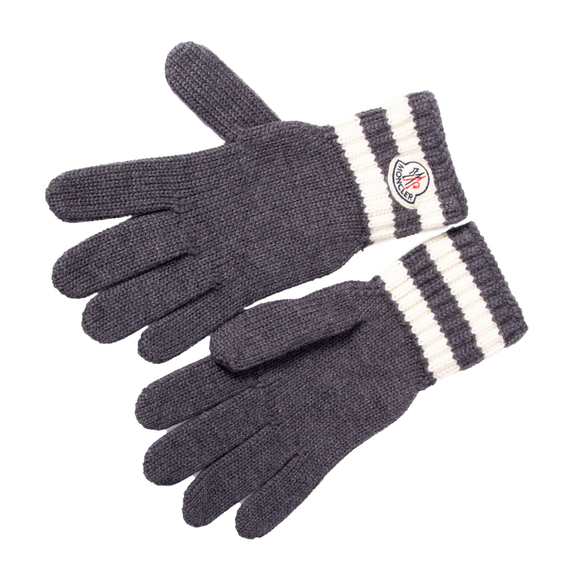 MONCLER GRAPHITE & WHITE WOOL GLOVES | MENS SIZE L - Picture 1 of 4